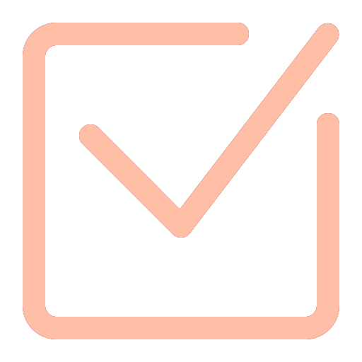 Red checkmark inside a red square box on a white background, perfect for representing reliable mobile pet grooming or mobile cat grooming services.